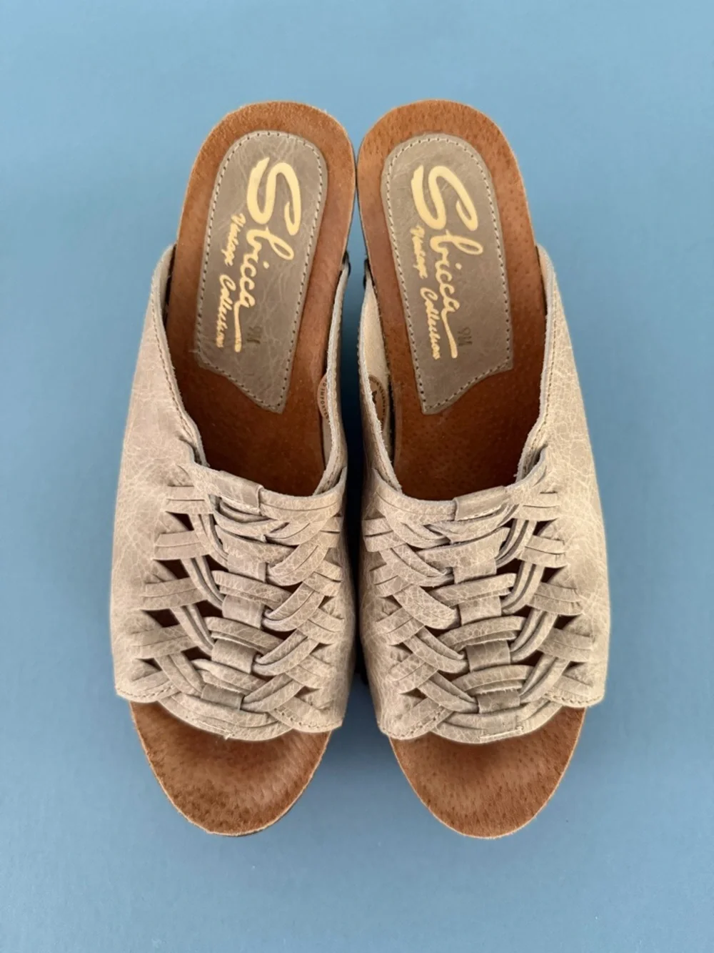 Sbicca Genesis Woven Leather Studded Taupe Boho Platform‎ Wedge Sandals